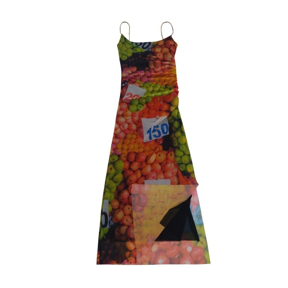 Zara Fruit Print Maxi Dress With Ruched Detail & Spaghetti Straps Polyester (S) - Picture 5 of 8